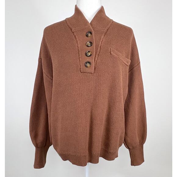 Lunya Cozy Cotton Silk Pocket Henley Pullover Sweater in Humble Brown Medium - Picture 4 of 11